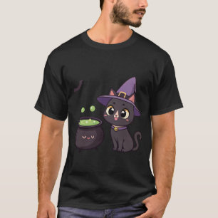 Cute Black Cat Witch with Magic Potion Illustratio T-Shirt