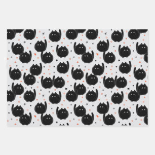 Cute Black Cat Witchy Watercolor Halloween Wrapping Paper Sheet