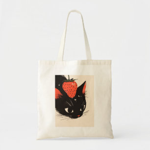 Cute Black Cat With A Strawberry Tote Bag