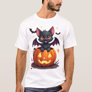 Cute Black Cat With Bat Wings Jack O Lantern Kitty T-Shirt