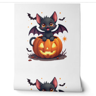 Cute Black Cat With Bat Wings Jack O Lantern Kitty Wallpaper