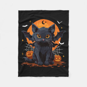 Cute Black Cat With Bat Wings Pumpkin Women Men Fleece Blanket