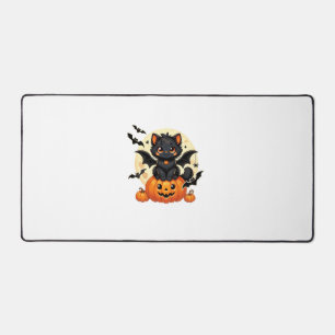 Cute Black Cat With Bat Wings Pumpkin Women Men Ha Desk Mat
