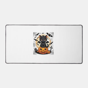 Cute Black Cat With Bat Wings Pumpkin Women Men Ha Desk Mat