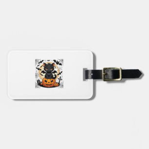 Cute Black Cat With Bat Wings Pumpkin Women Men Ha Luggage Tag