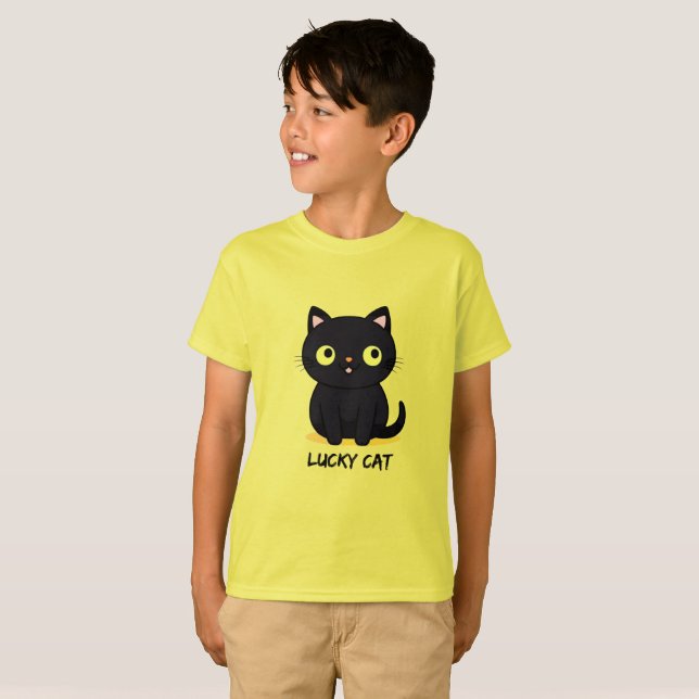 Cute Black Cat with Big Eyes T-Shirt (Front Full)