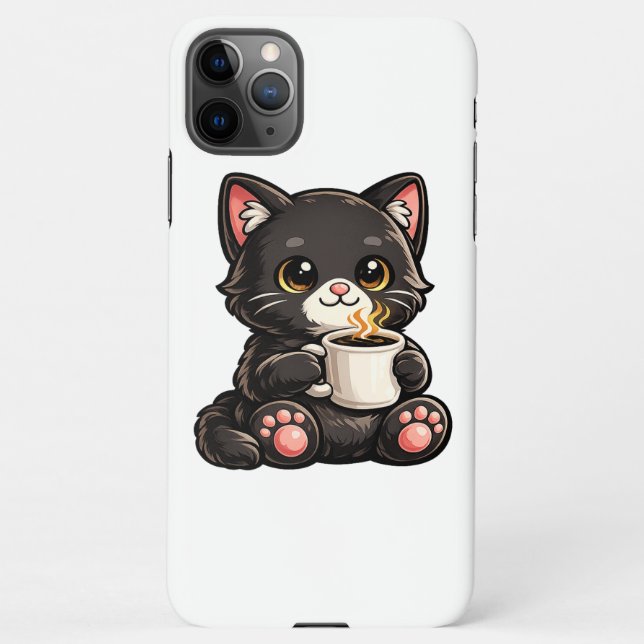 Cute Black Cat with Coffee iPhone Case (Back)
