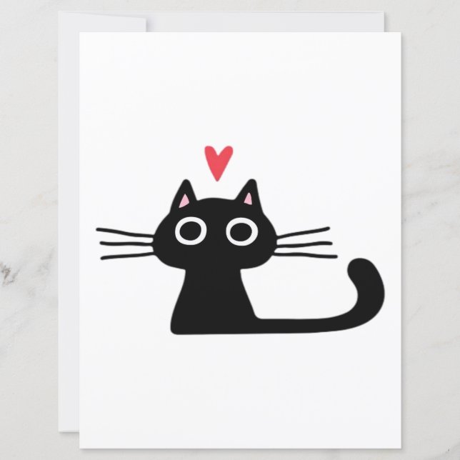 Cute Black Cat with Heart  Kitten Valentine Classi (Front)