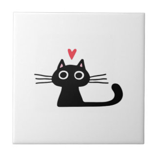 Cute Black Cat with Heart  Kitten Valentine Classi Ceramic Tile