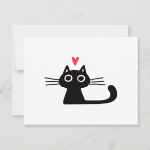 Cute Black Cat with Heart Kitten Valentine Classi Invitation