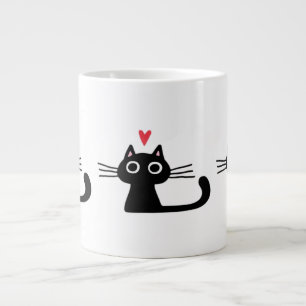 Cute Black Cat with Heart Kitten Valentine Classi Large Coffee Mug