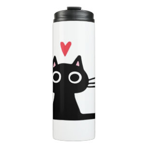 Cute Black Cat with Heart Kitten Valentine Classi Thermal Tumbler