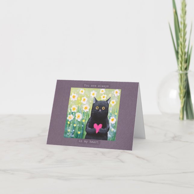 Cute Black cat with heart Kitty Sweet I love you Card (Front)