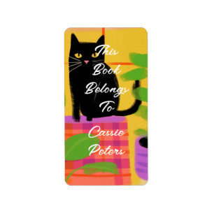 Cute Black Cat With Houseplants This Book Belongs Label