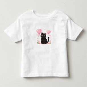 Cute black cat with pink hearts and flowers toddler T-Shirt