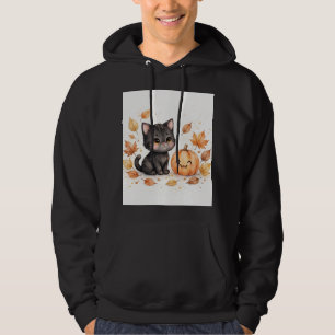Cute Black Cat with Pumpkin Halloween Hoodie