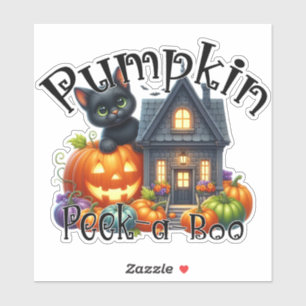 Cute Black Cat with Pumpkin Peek-a-Boo Halloween