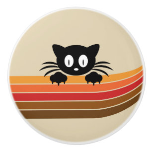 Cute black cat with retro stripes ceramic knob