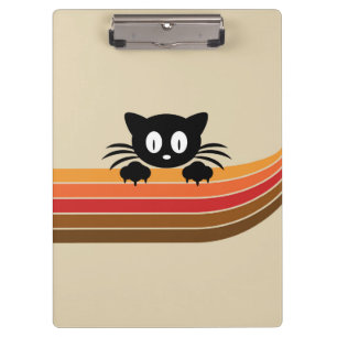 Cute black cat with retro stripes clipboard