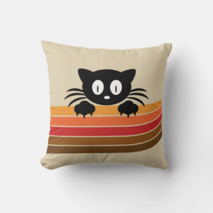 Cute black cat with retro stripes cushion
