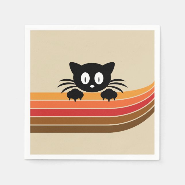 Cute black cat with retro stripes napkin (Front)