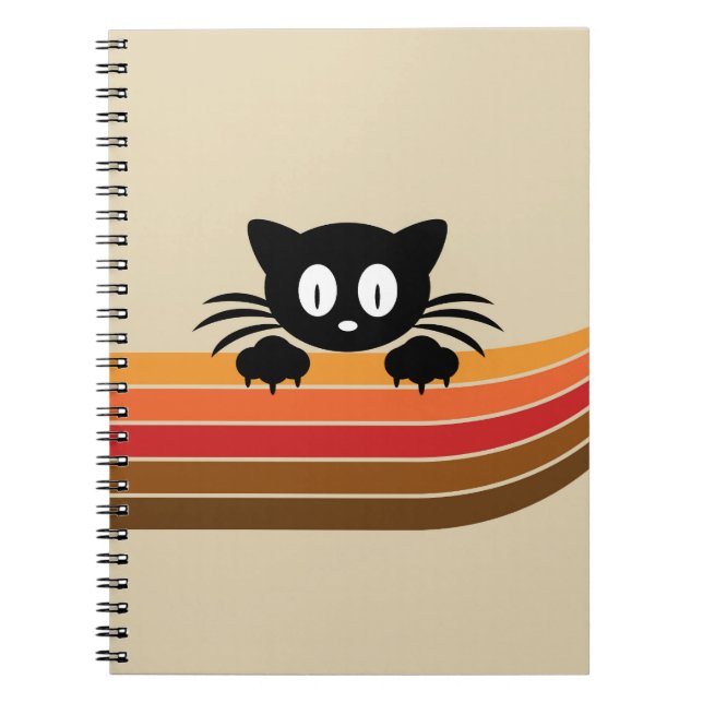 Cute black cat with retro stripes  notebook (Front)