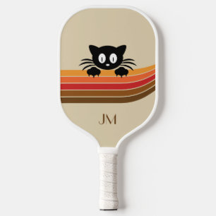 Cute black cat with retro stripes pickleball paddle