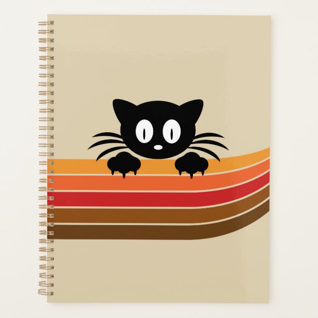 Cute black cat with retro stripes planner (Front)