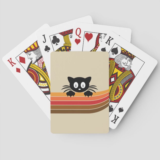 Cute black cat with retro stripes  playing cards (Back)