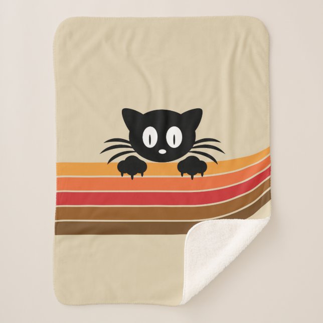 Cute black cat with retro stripes  sherpa blanket (Front)