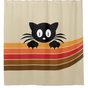 Cute black cat with retro stripes  shower curtain