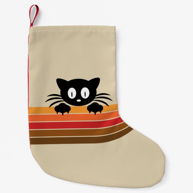 Cute black cat with retro stripes  small christmas stocking (Front)