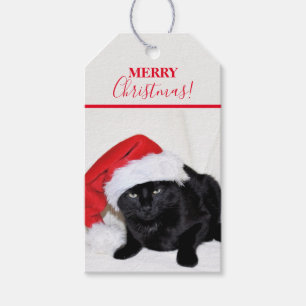 Cute Black Cat with Santa Hat Gift Tags