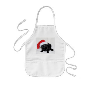 Cute Black Cat with Santa Hat Kids Apron