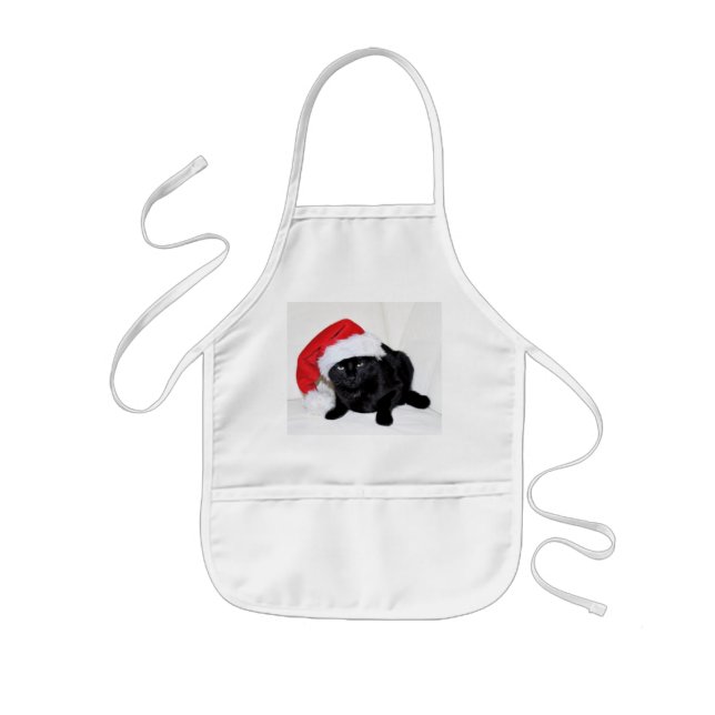 Cute Black Cat with Santa Hat Kids Apron (Front)