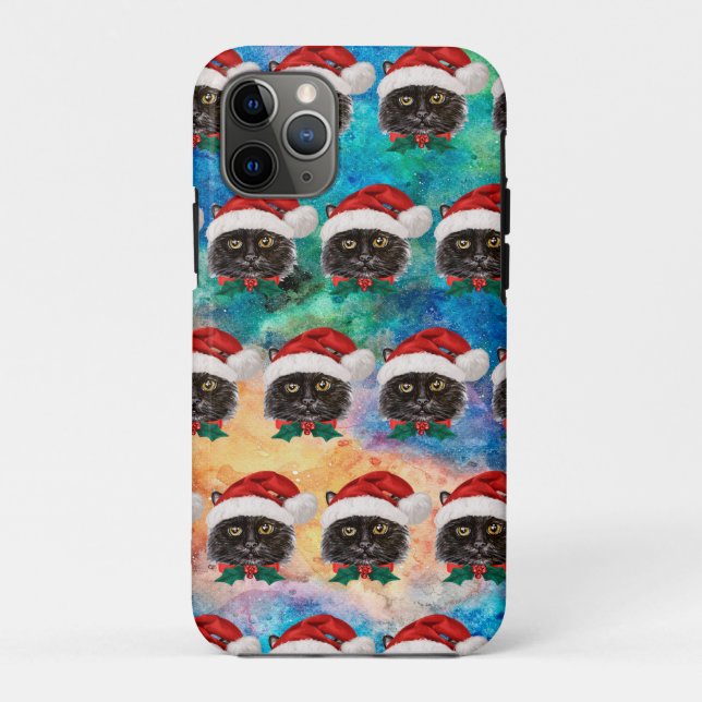Cute Black Cat with Santa Hat Pattern Case-Mate iPhone Case (Back)