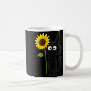 Cute Black Cat with Sunflower Adorable Nature Coffee Mug