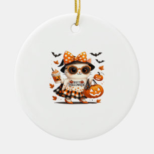 Cute Black Cat with Witch Hat � Kawaii Halloween A Ceramic Ornament