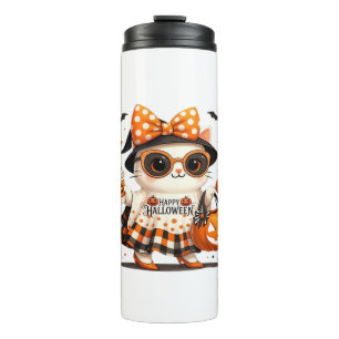 Cute Black Cat with Witch Hat � Kawaii Halloween A Thermal Tumbler