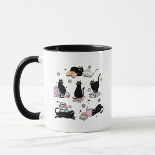 Cute Black Cats and Books Coffee Mug Cat Lovers