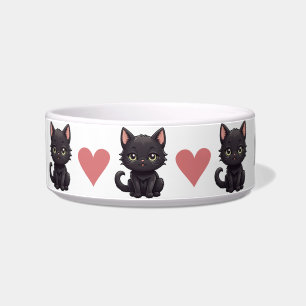 Cute Black Cats and Hearts Personalise Bowl