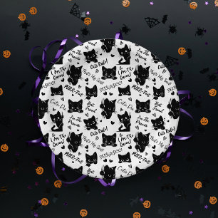 Cute Black Cats and Sayings Pattern Paper Plate