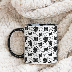 Cute Black Cats and Sayings Pattern Two-Tone Coffee Mug