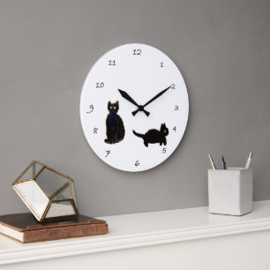 Cute Black Cats Art Large Clock