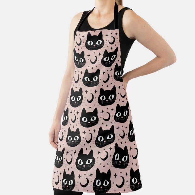 Cute Black Cats & Celestial Halloween Apron (Insitu)