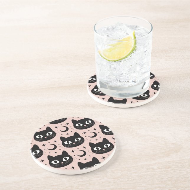 Cute Black Cats & Celestial Halloween Coaster (Side)