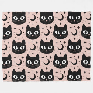 Cute Black Cats & Celestial Halloween Fleece Blanket