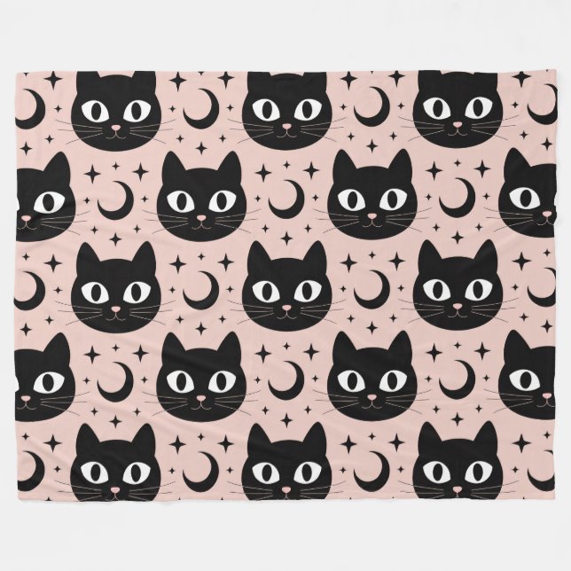 Cute Black Cats & Celestial Halloween Fleece Blanket (Front (Horizontal))