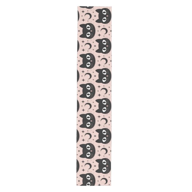 Cute Black Cats & Celestial Halloween Medium Table Runner (Front)