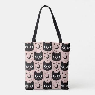 Cute Black Cats & Celestial Halloween Tote Bag